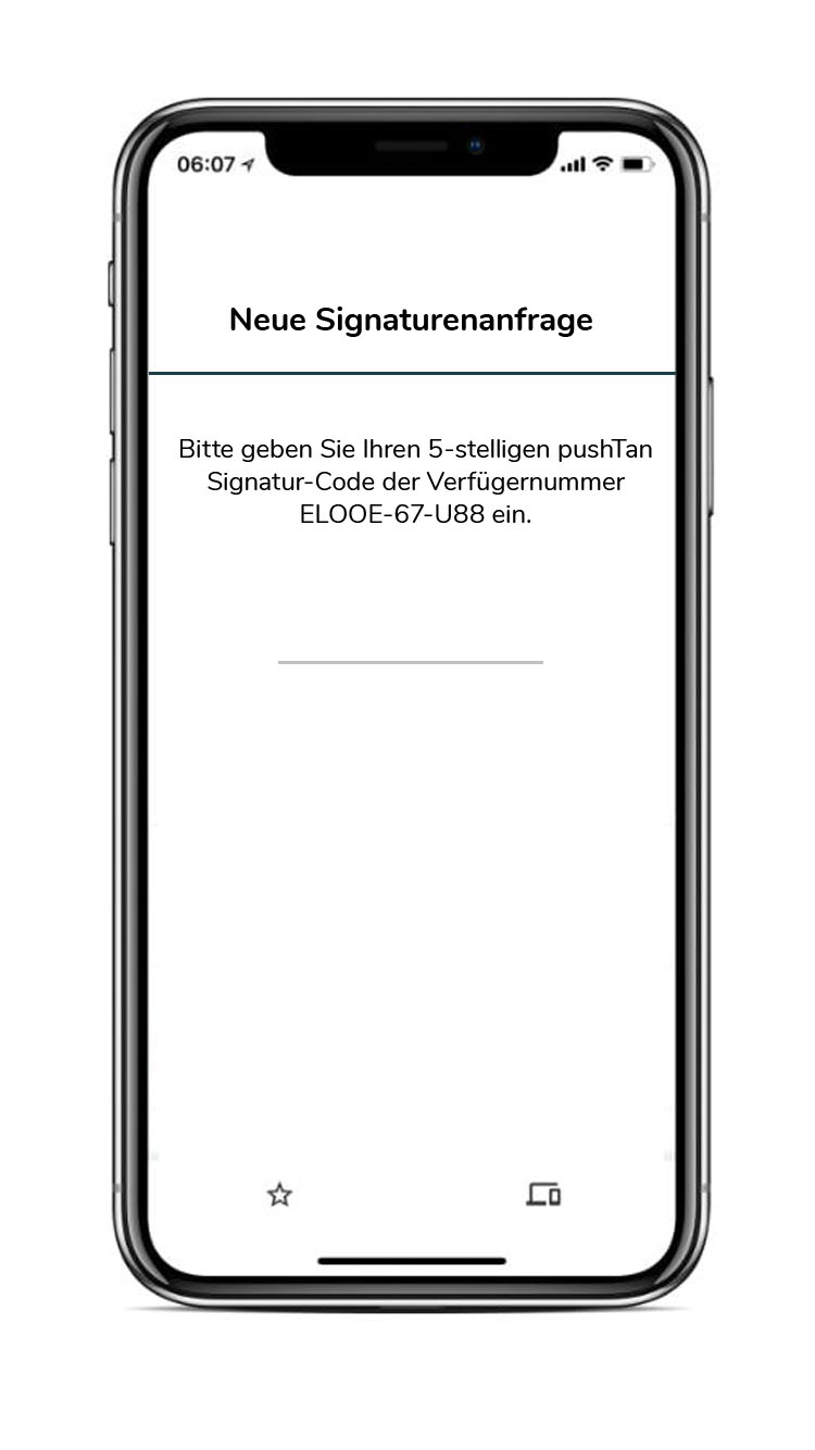 Bildschirm für die Eingabe des Signatur-Codes